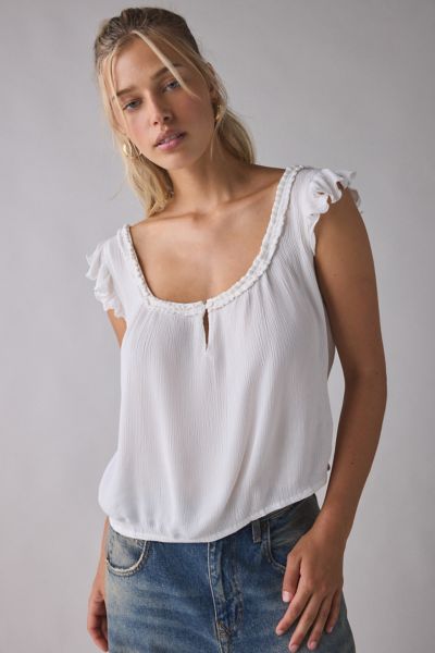 Motel Merisso Ruffle Trim Scoop Neck Keyhole Top Product Page