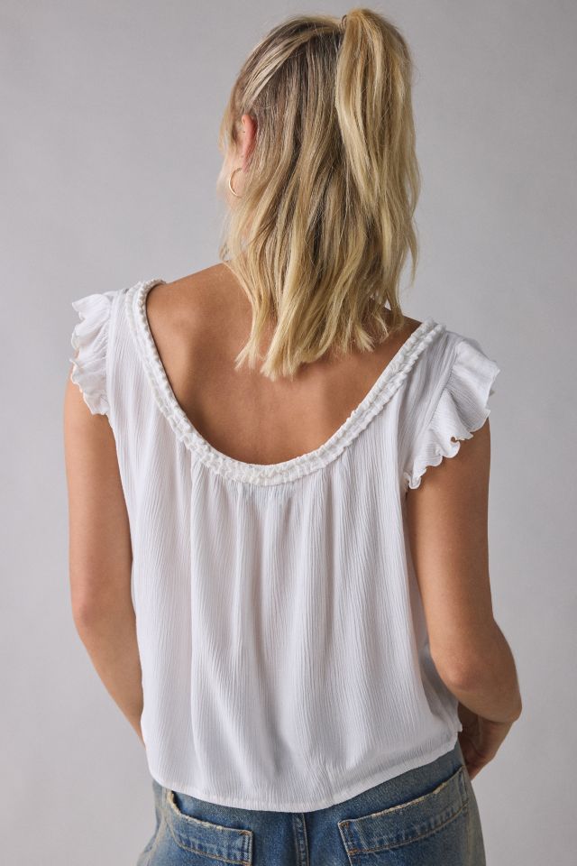 Motel Merisso Ruffle Trim Scoop Neck Keyhole Top #1