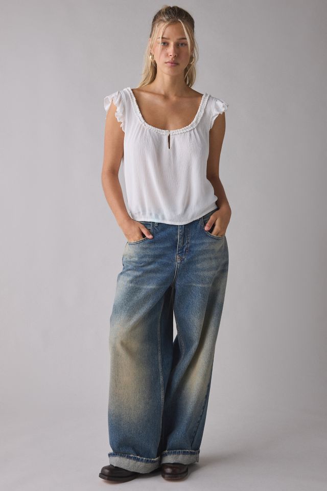 Motel Merisso Ruffle Trim Scoop Neck Keyhole Top #2