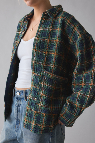 BDG Bryson Waffle Plaid Oversized Button-Down Shirt