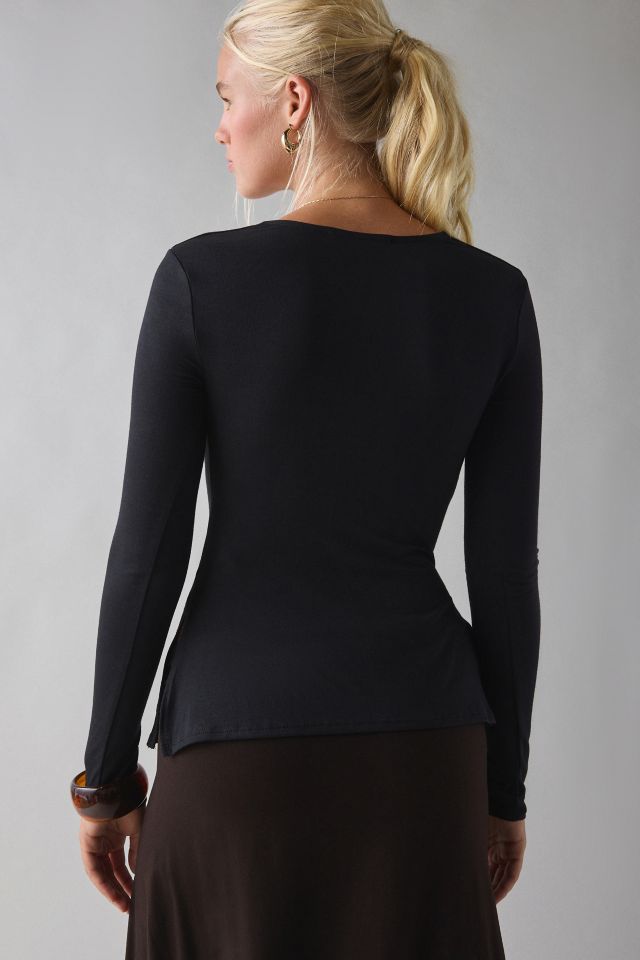 UO Late Night Jersey Knit Long Sleeve Cowl Neck Top #3