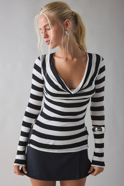 UO Late Night Jersey Knit Long Sleeve Cowl Neck Top