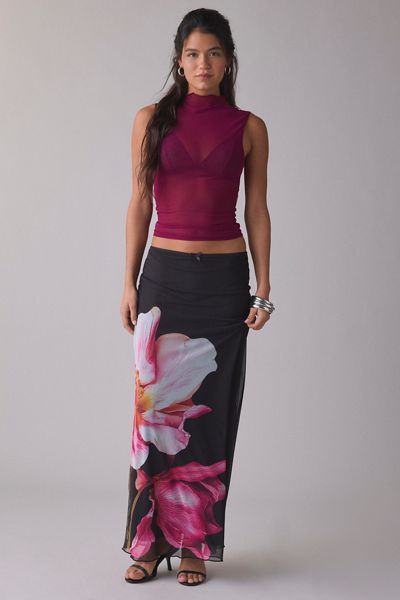 Kimchi Blue Can't Miss Printed Mesh Maxi Skirt