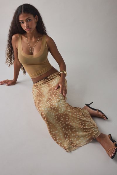 Kimchi Blue Doe Animal Print Mesh Maxi Skirt