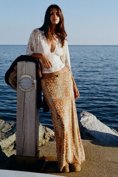 Kimchi Blue Doe Animal Print Mesh Maxi Skirt