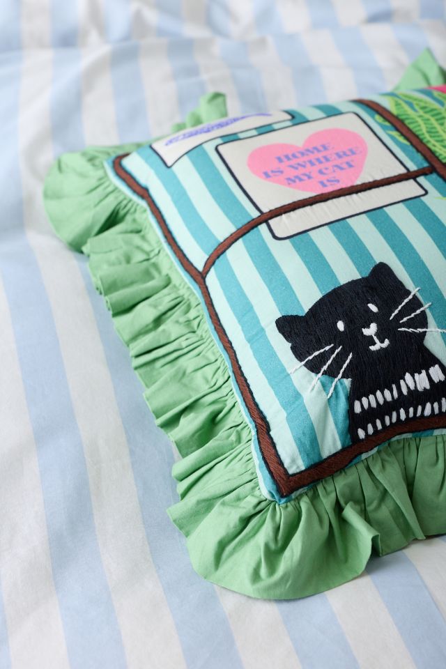 Tiny Scene Embroidered Ruffled Throw Pillow #1