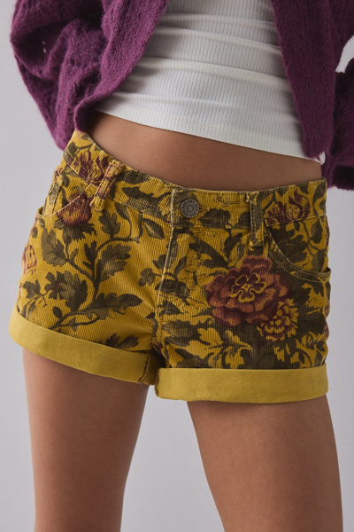 Bdg Jenni Corduroy Low-rise Micro Short In Yellow, Women's At Urban Outfitters In Yellow