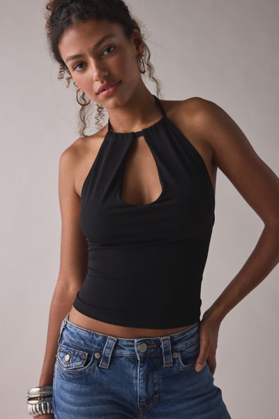 UO Roxy Keyhole Cutout High Neck Halter Top Product Page