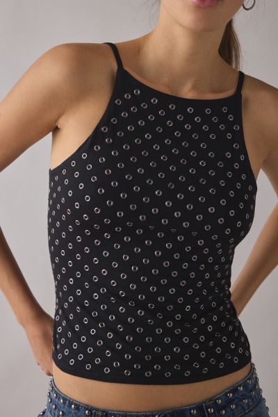 UO Carrie Silver Eyelet Studded Open-Back Cami