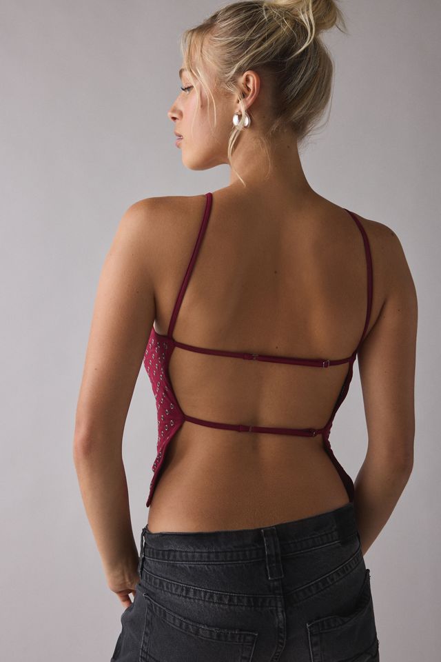 UO Carrie Silver Eyelet Studded Open-Back Cami #1