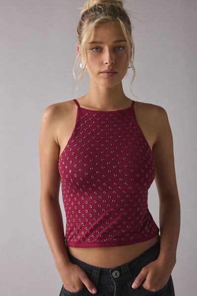 UO Carrie Silver Eyelet Studded Open-Back Cami