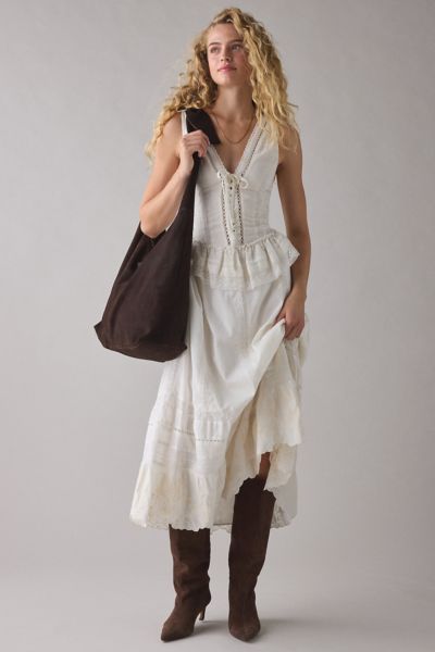 UO Perfectly Victorian Lace Trim Corset Midi Dress