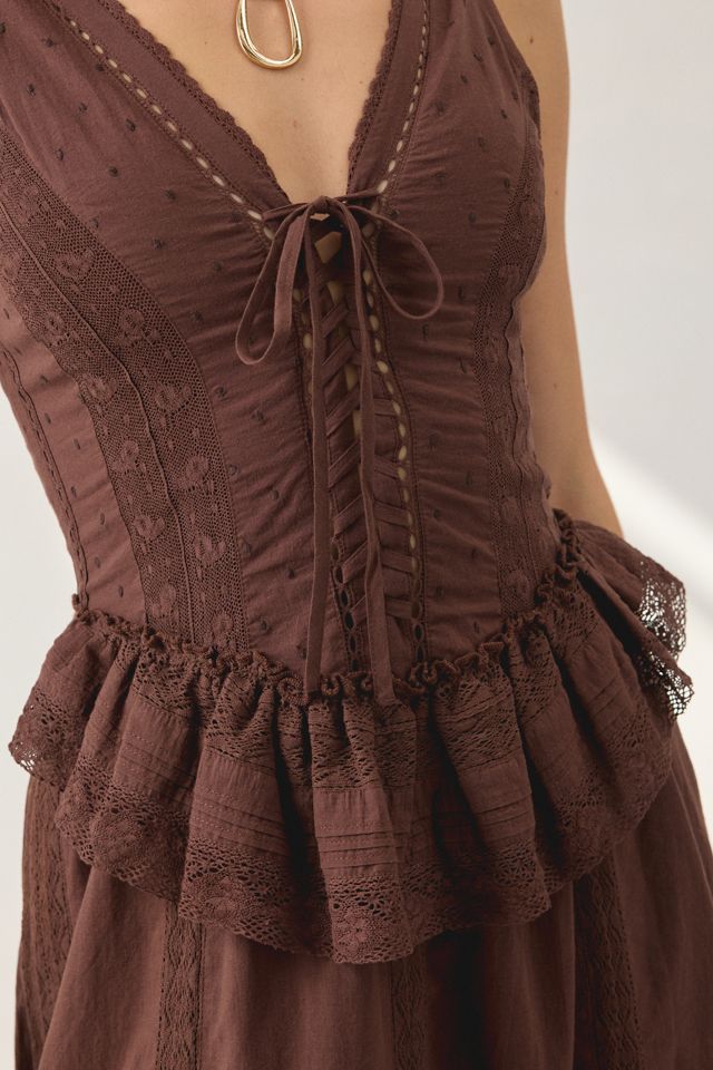 UO Perfectly Victorian Lace Trim Corset Midi Dress #4