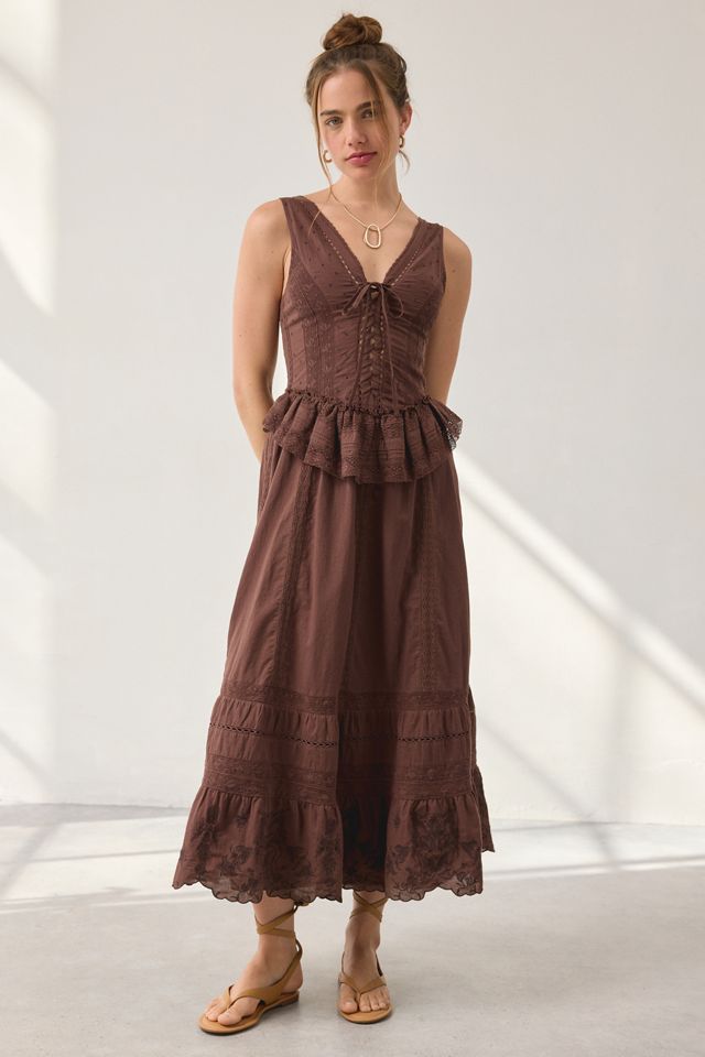 lace trim dress Jessica Maxi in Blue L / Blue The ruched front bodice tops a fitted waist that continues with a flare mini skirt AE Square Neck Lace-Trim Mini