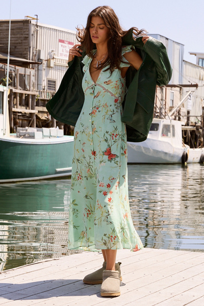 Kimchi Blue Ruffled Romance Cutout Tie-Back Slip Midi Dress in Mint, Women’s at Urban Outfitters