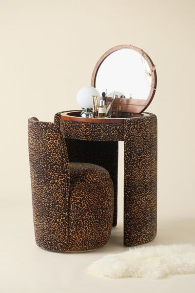 Urban Outfitters Jane Upholstered Vanity & Stool Set In Leopard At  In Brown