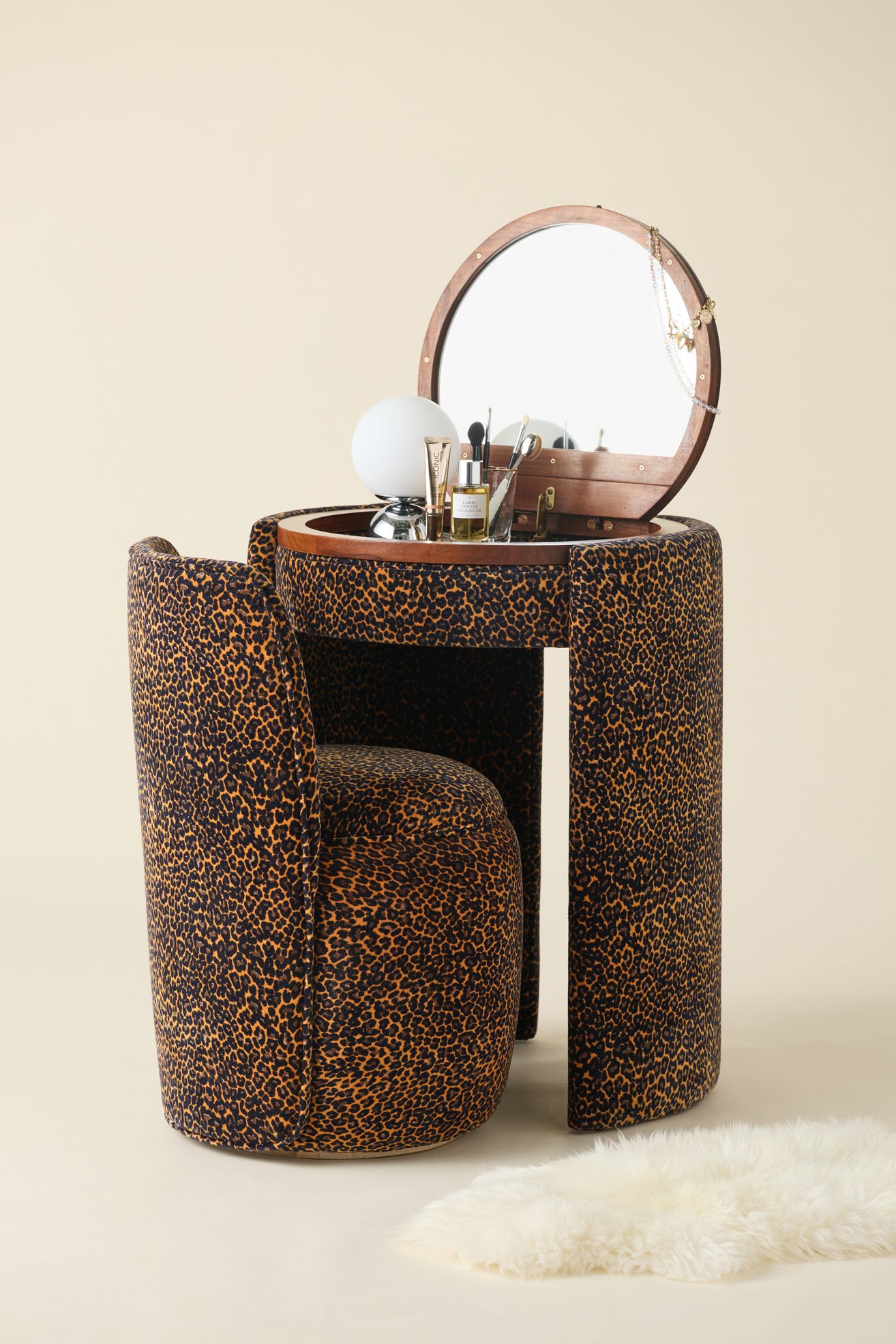 Jane Upholstered Vanity & Stool Set - Leopard, ONE SIZE