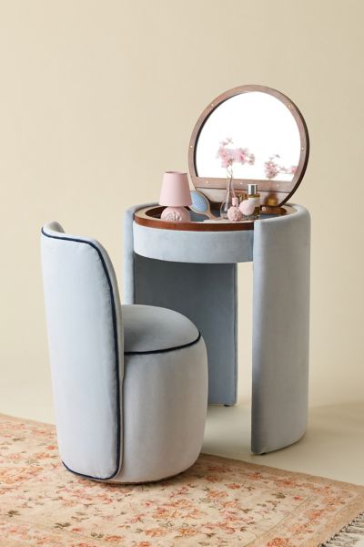 Urban Outfitters Jane Upholstered Vanity & Stool Set In Sky At  In Blue