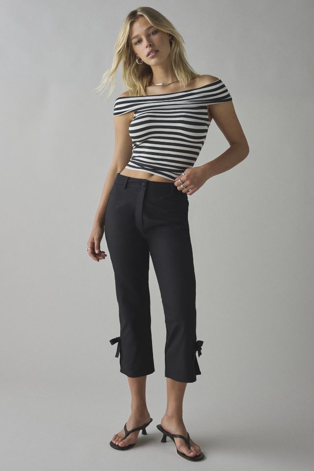UO Bea Striped Knit Off-The-Shoulder Crop Top #1