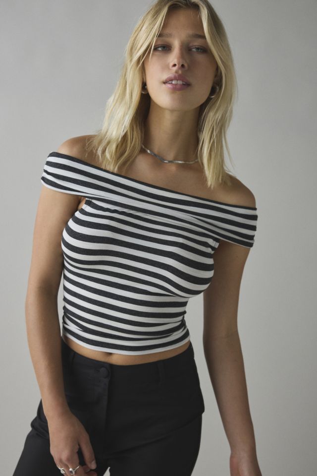UO Bea Striped Knit Off-The-Shoulder Crop Top #2