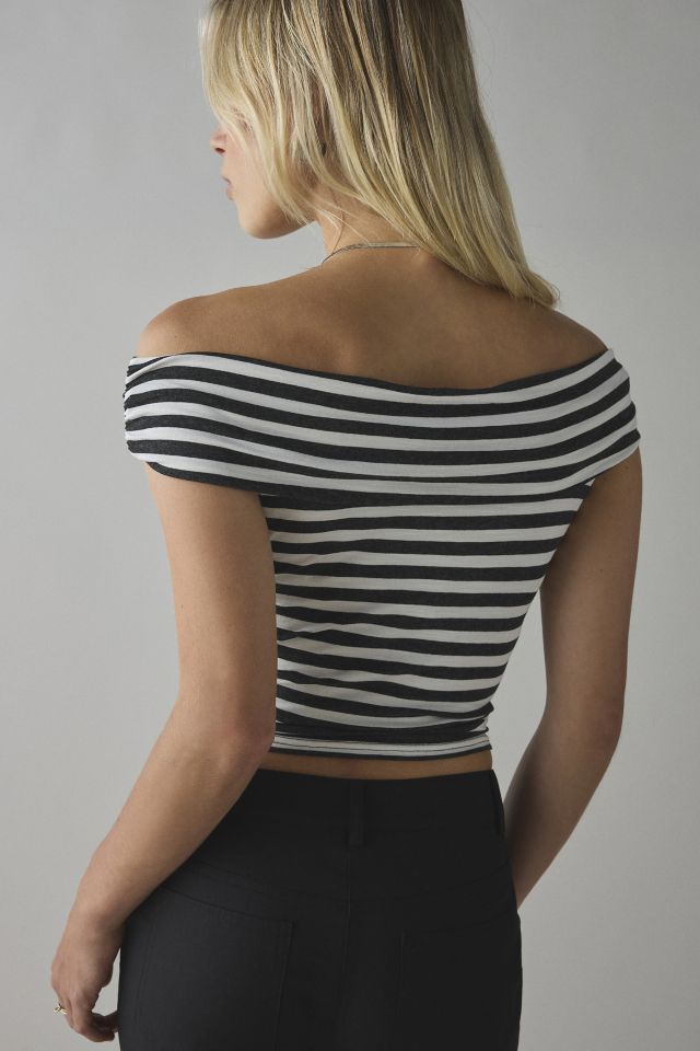 UO Bea Striped Knit Off-The-Shoulder Crop Top #3