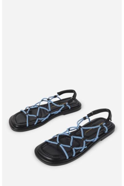 INTENTIONALLY BLANK LYCHEE ELASTIC SPORT CORD FLAT SANDAL IN BLUE, WOMEN'S AT URBAN OUTFITTERS 