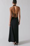UO Invite Only Plunging Halter Cowl Open-Back Maxi Dress
