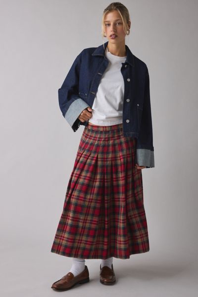 Vintage By UO Plaid Midi Skirt