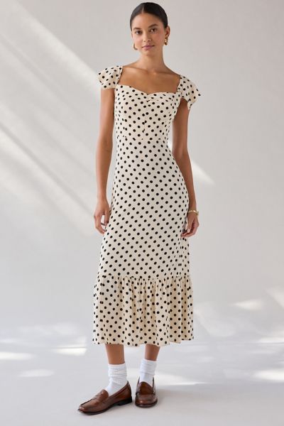 UO Over The Moon Flutter Sleeve Off-The-Shoulder Midi Dress Product Page