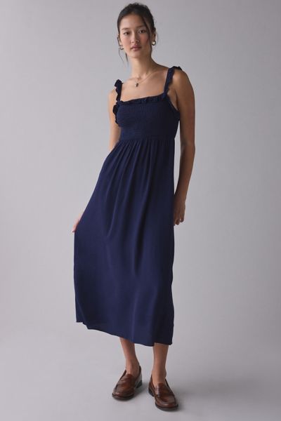 UO Selene Smocked Square Neck Ruffle Midi Dress