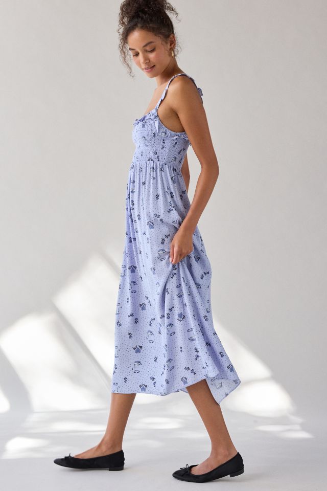 UO Selene Smocked Square Neck Ruffle Midi Dress #2