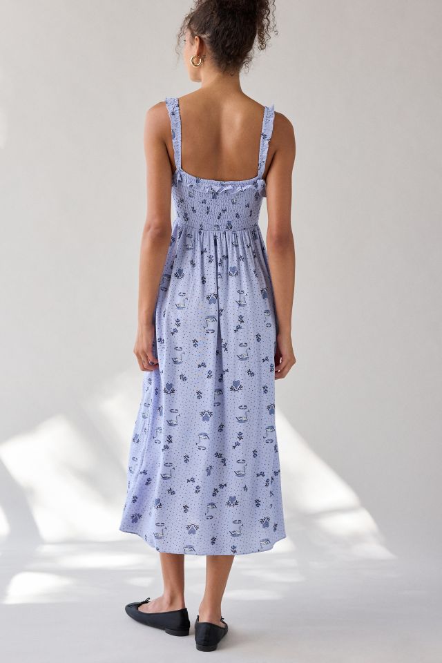 UO Selene Smocked Square Neck Ruffle Midi Dress #3
