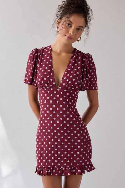 Kimchi Blue Dinner Date Plunging Flutter Sleeve Mini Dress