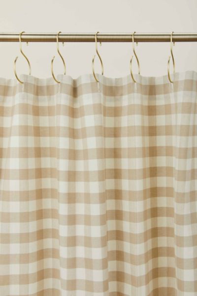 HAWKINS NEW YORK ESSENTIAL GINGHAM SHOWER CURTAIN IN IVORY/FLAX AT URBAN OUTFITTERS 