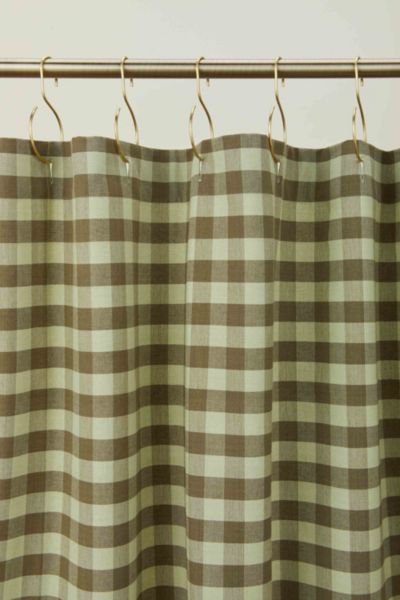 HAWKINS NEW YORK ESSENTIAL GINGHAM SHOWER CURTAIN IN SAGE/OLIVE AT URBAN OUTFITTERS 