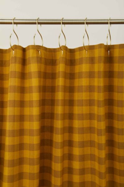 HAWKINS NEW YORK ESSENTIAL GINGHAM SHOWER CURTAIN IN MUSTARD/BRONZE AT URBAN OUTFITTERS 