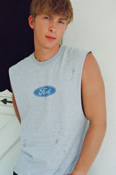 Urban Outfitters Ford Logo Muscle Tee In Grey, Men's At  In Gray
