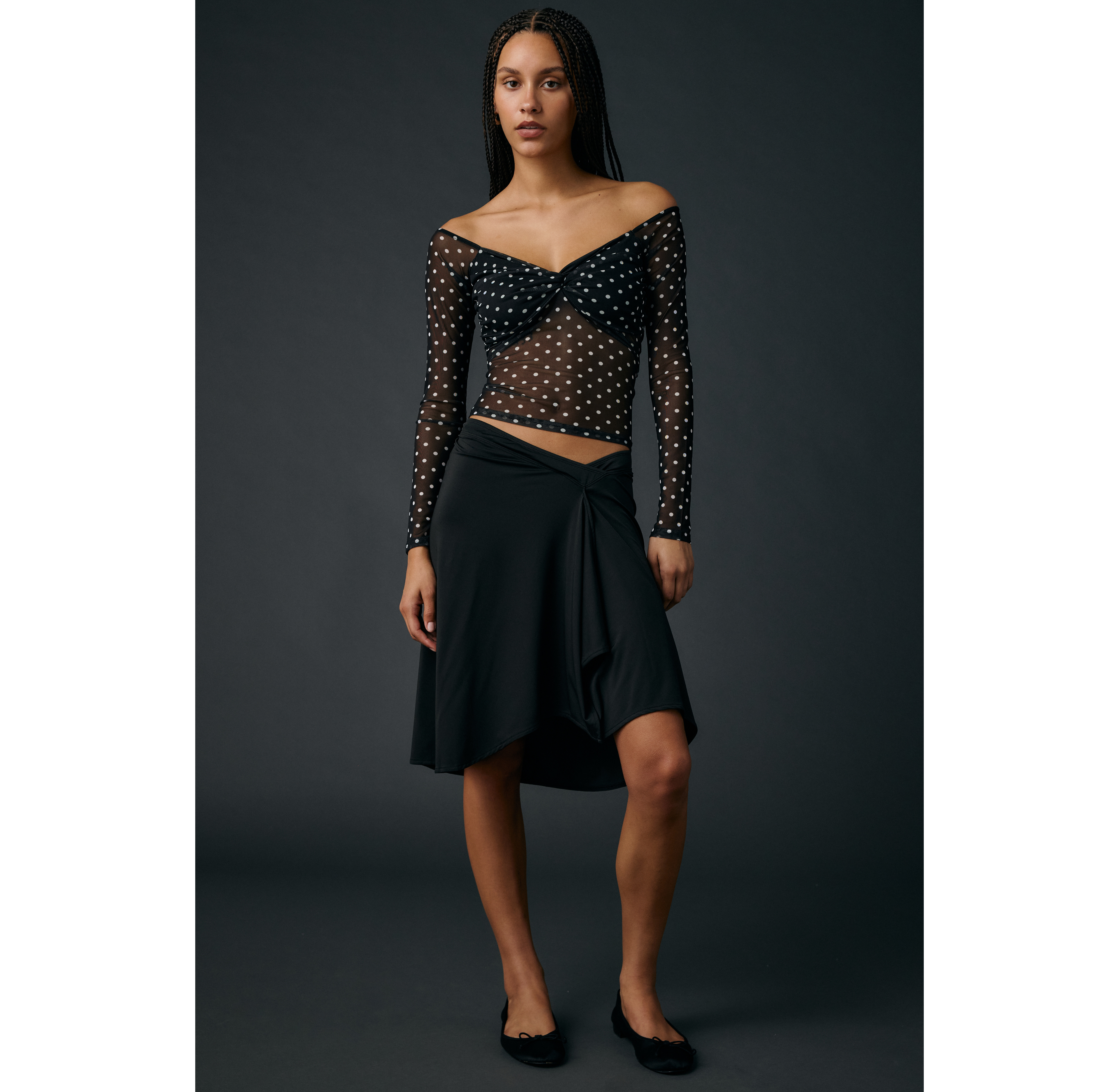 Motel Esmeray Asymmetric Ruffle Low-Rise Knee Length Skirt