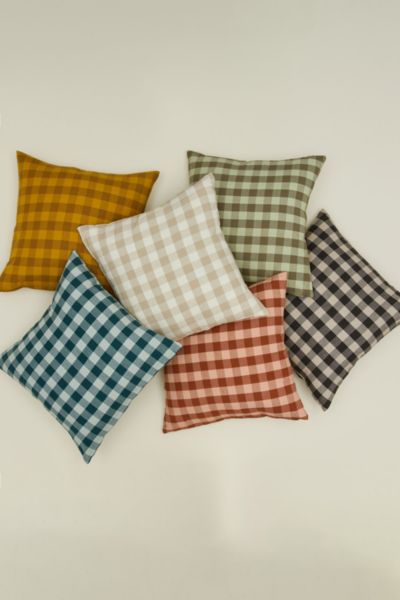 HAWKINS NEW YORK ESSENTIAL GINGHAM PILLOW IN IVORY/FLAX AT URBAN OUTFITTERS 