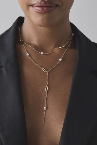 Delicate Pearl Lariat Layered Necklace