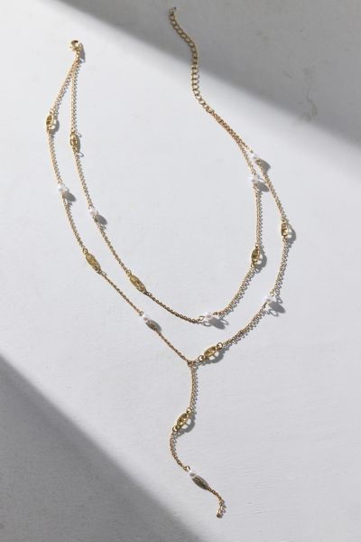 Delicate Pearl Lariat Layered Necklace