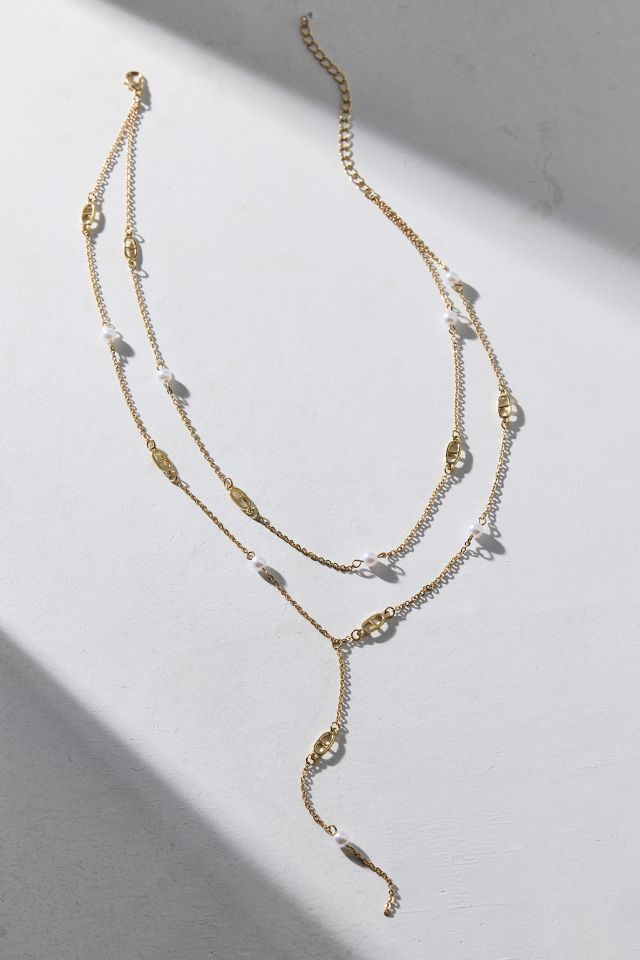 Delicate Pearl Lariat Layered Necklace #1