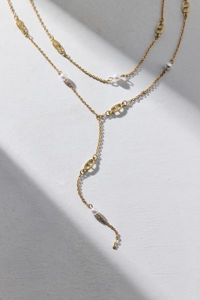 Delicate Pearl Lariat Layered Necklace