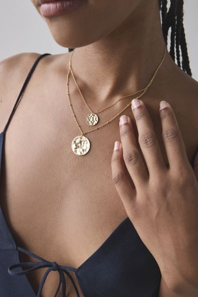Double Coin Charm Layered Necklace
