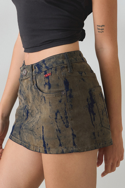 BDG Ultimate Velvet Flocked Denim Low-Rise Mini Skirt
