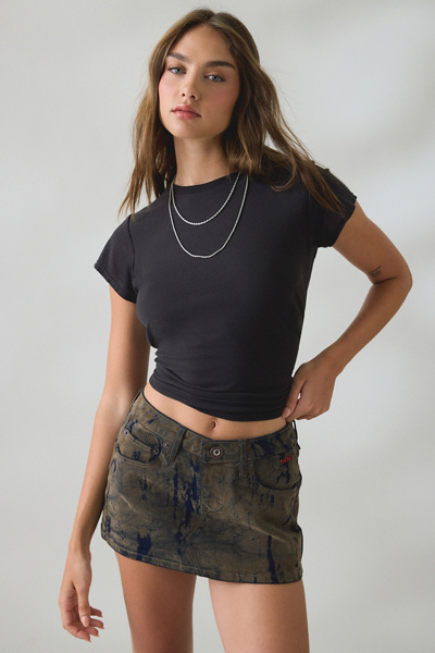 BDG Ultimate Velvet Flocked Denim Low-Rise Mini Skirt