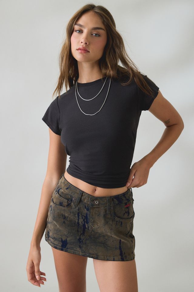 BDG Ultimate Velvet Flocked Denim Low-Rise Mini Skirt #3