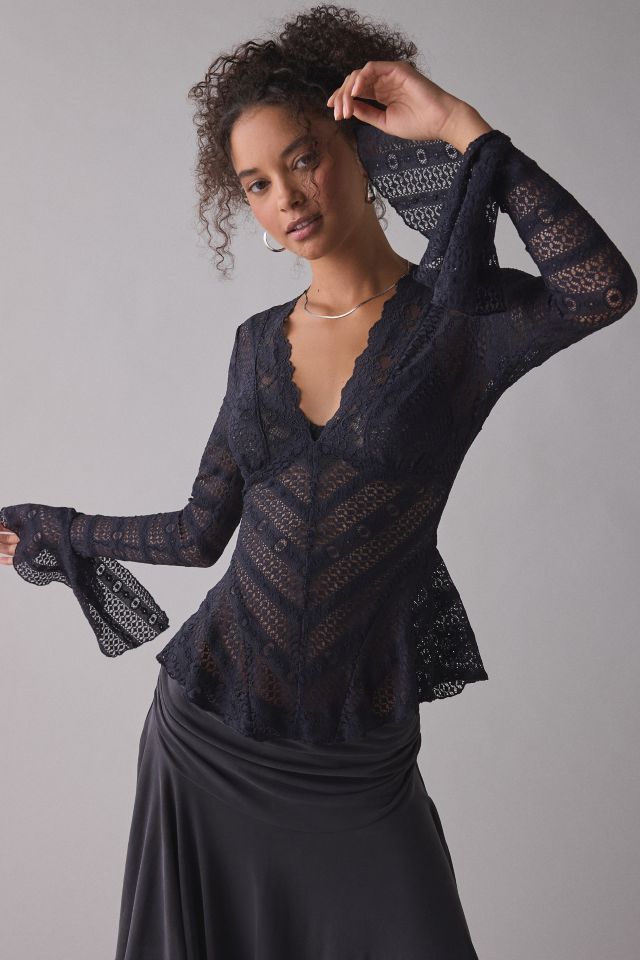 Kimchi Blue Irene Sheer Lace Ruffle Bell Sleeve Top #1