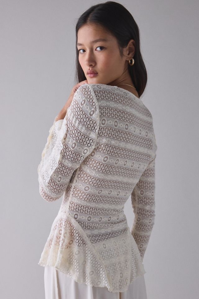 Kimchi Blue Irene Sheer Lace Ruffle Bell Sleeve Top #1