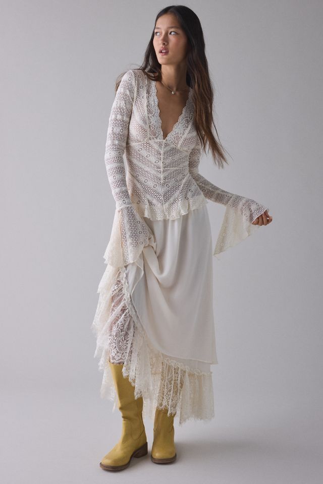 Kimchi Blue Irene Sheer Lace Ruffle Bell Sleeve Top #2